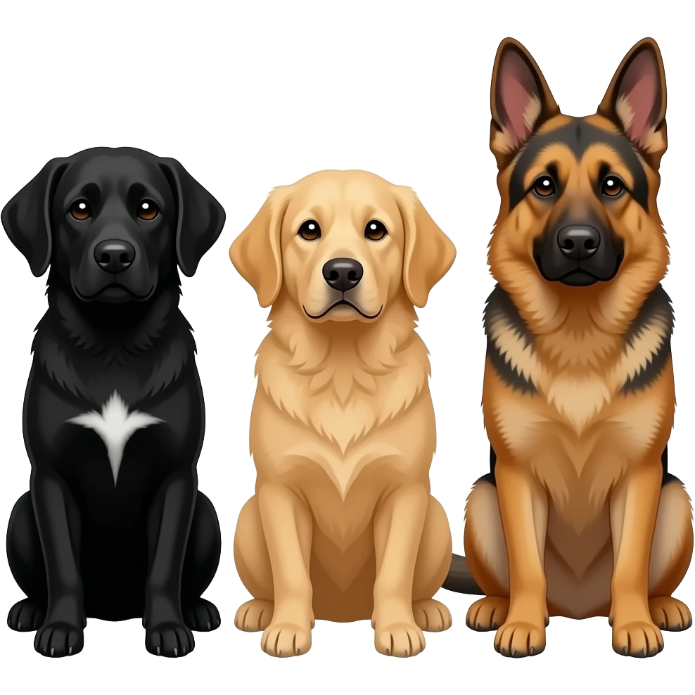 black and a little white chest next to golden retriever  next to German Shepard emoji