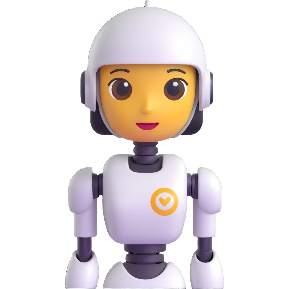 female robot, 3D emoji style, smooth and friendly 3D character emoji