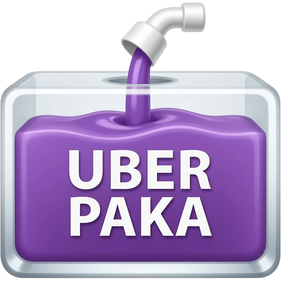a box from which purple syrup is poured, with a large and legible inscription "UBER PAKA" on the front emoji