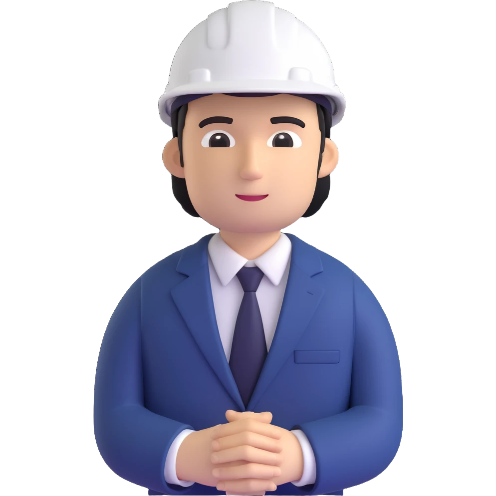 a man in a strict dark blue suit, wearing a white construction helmet on his head emoji