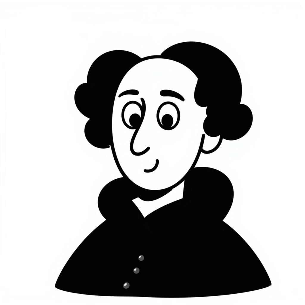 a hand drawn black outline portrait of philosopher Montaigne with similar-sized eyes based a famous portrait of him emoji