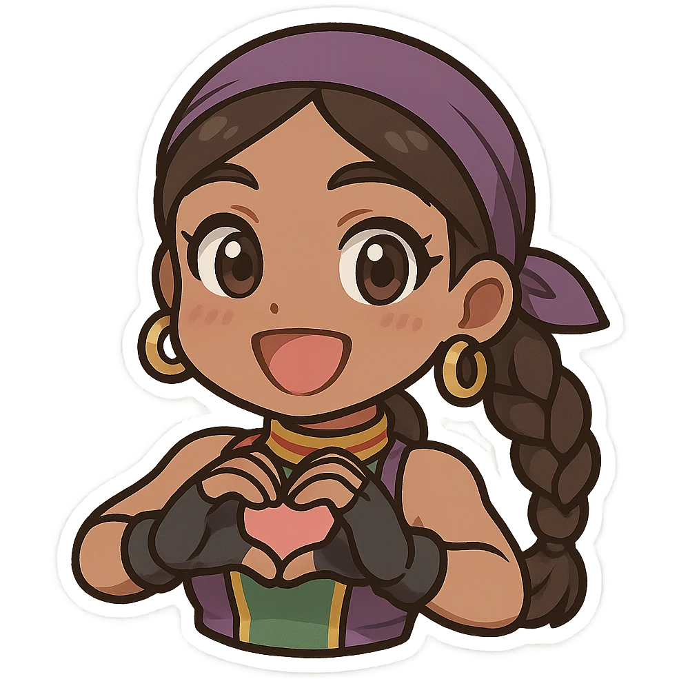 Azucena from Tekken 8, making a heart shape with her hands, cute emote style emoji