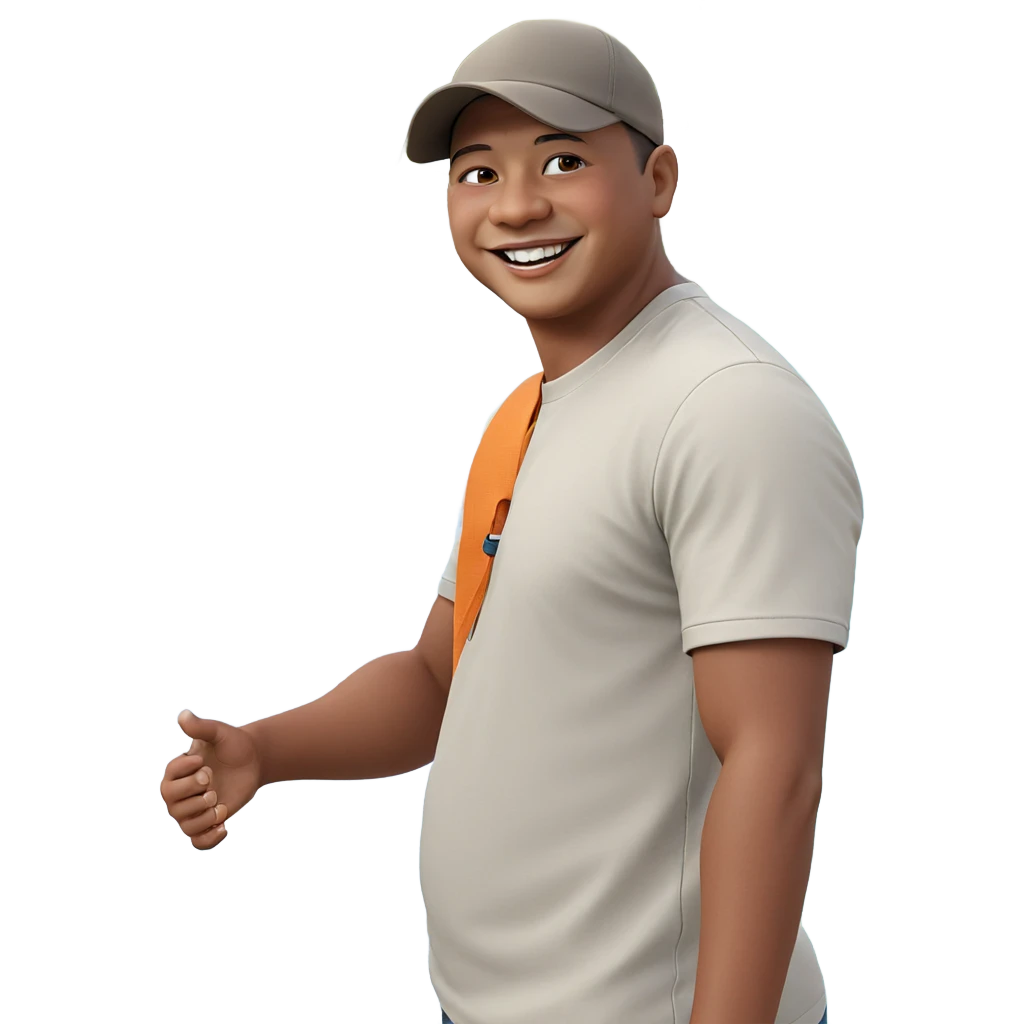 smiling boy outdoors with hat emoji