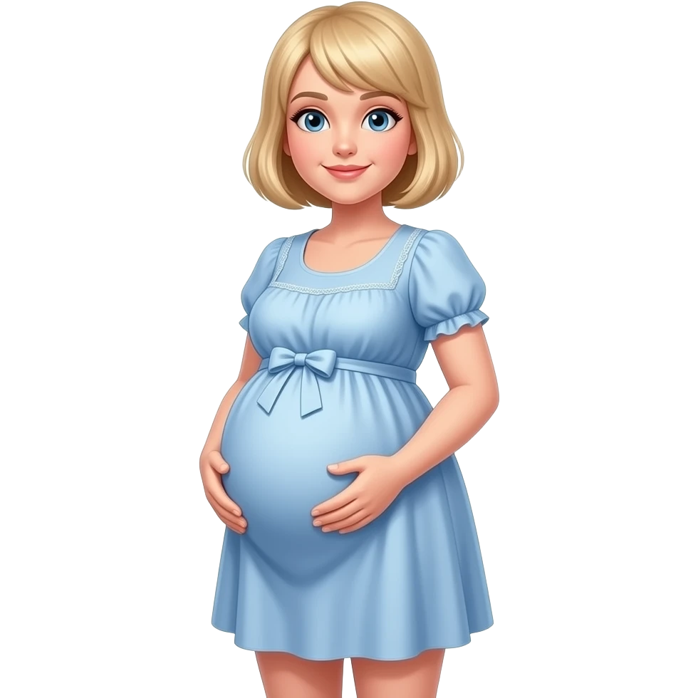heavily pregnant woman with blond bobbed hair in very short dress emoji