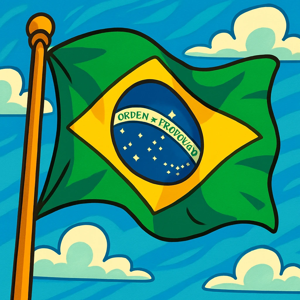 the Brazilian flag waving, animated style, vibrant colors emoji