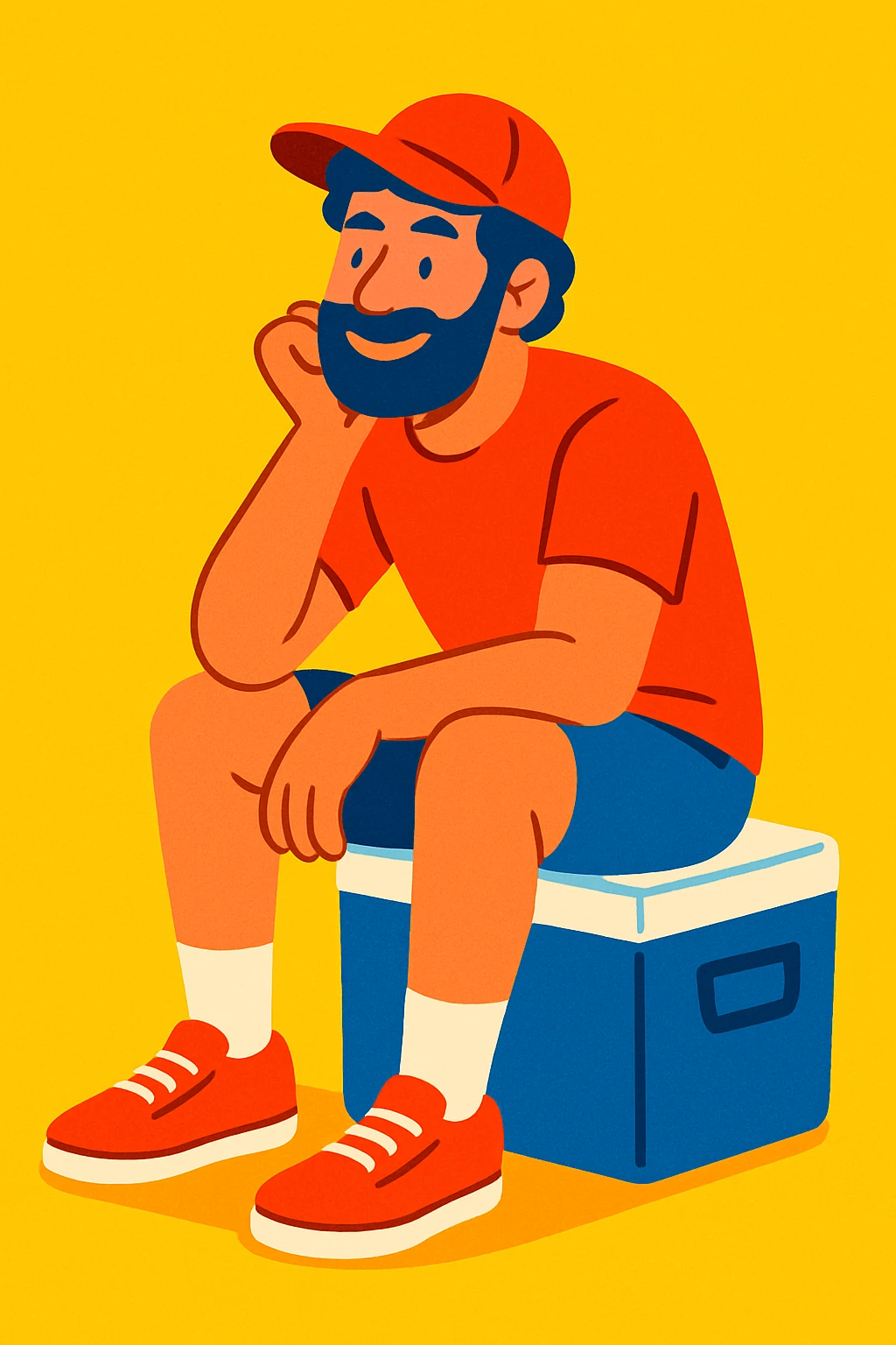 a man sitting on a cooler, relaxed pose, vibrant colors emoji