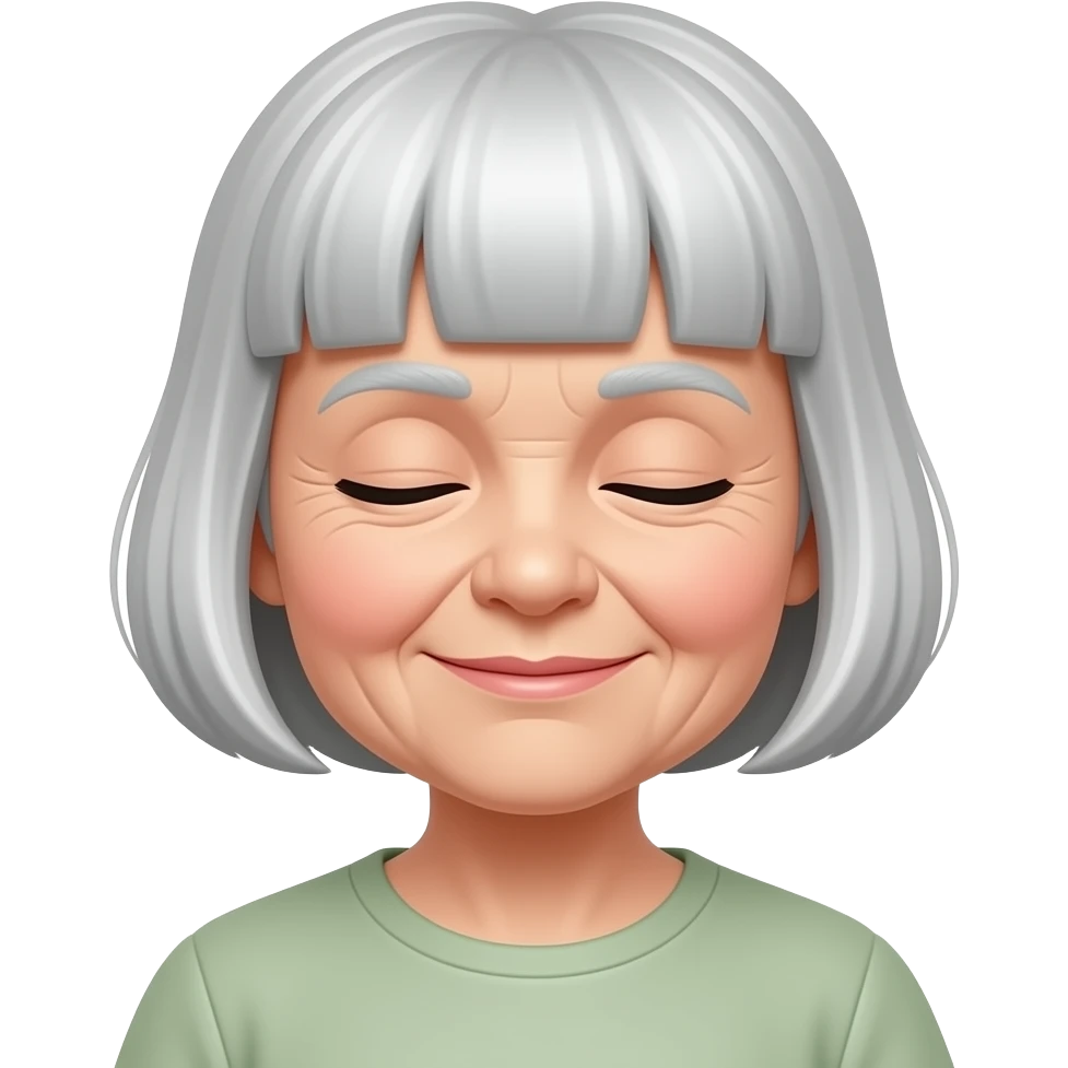 old lady with hair bang and close eyes wiuth some half body part close up emoji