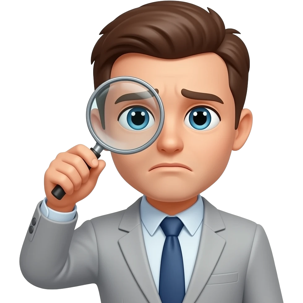 슬퍼보여, 돋보기를 들고 분석하는 표정이면 좋겠어 emoji