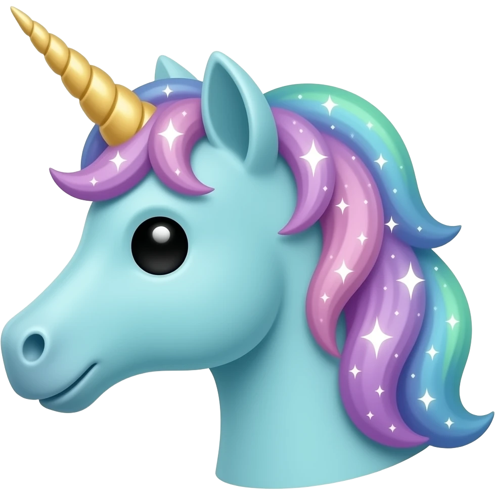 Teal unicorn emoji only head magical hair sparkly background emoji