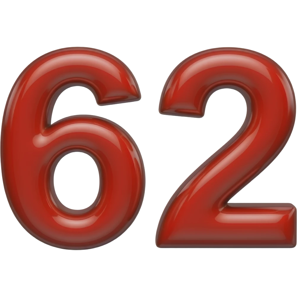 62 number red shining colour emoji