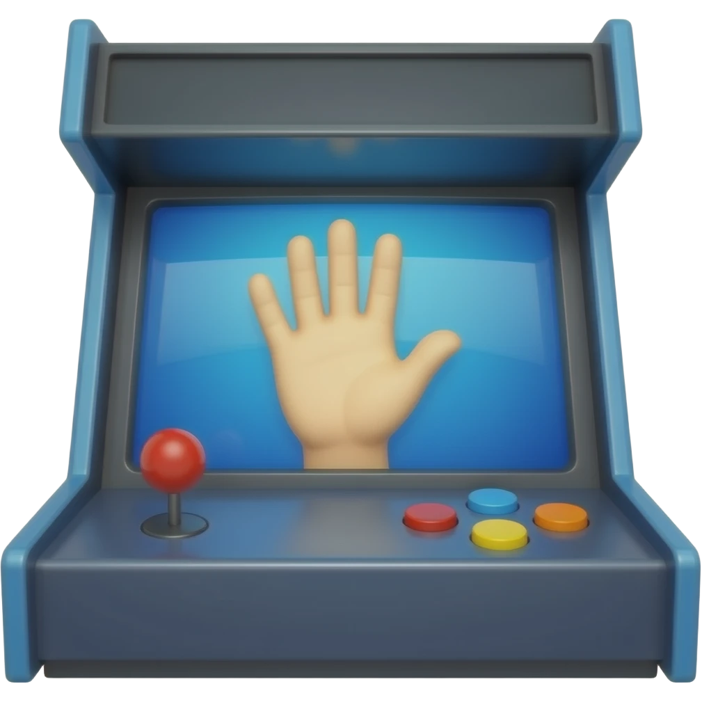 arcade console with a waving hand on the screen emoji