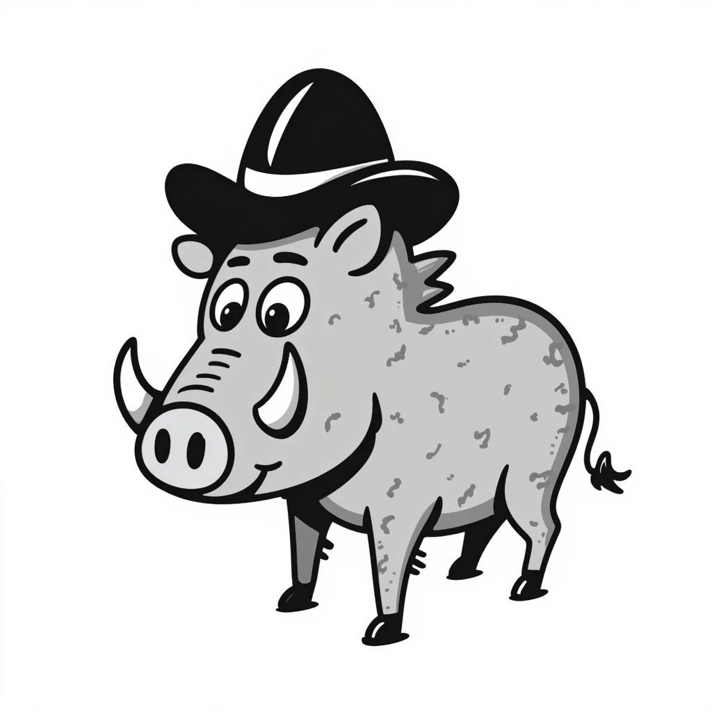 warthog with a hat, hand drawn doodle style emoji