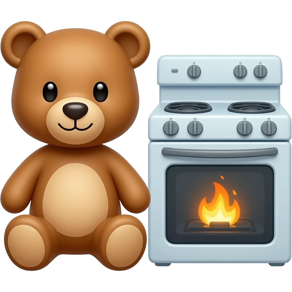 a teddy bear near a stove emoji
