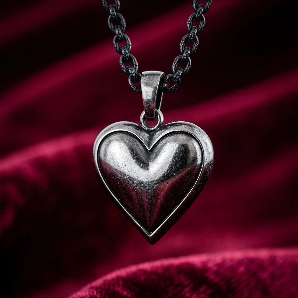 realistic gothic heart with a black chain emoji