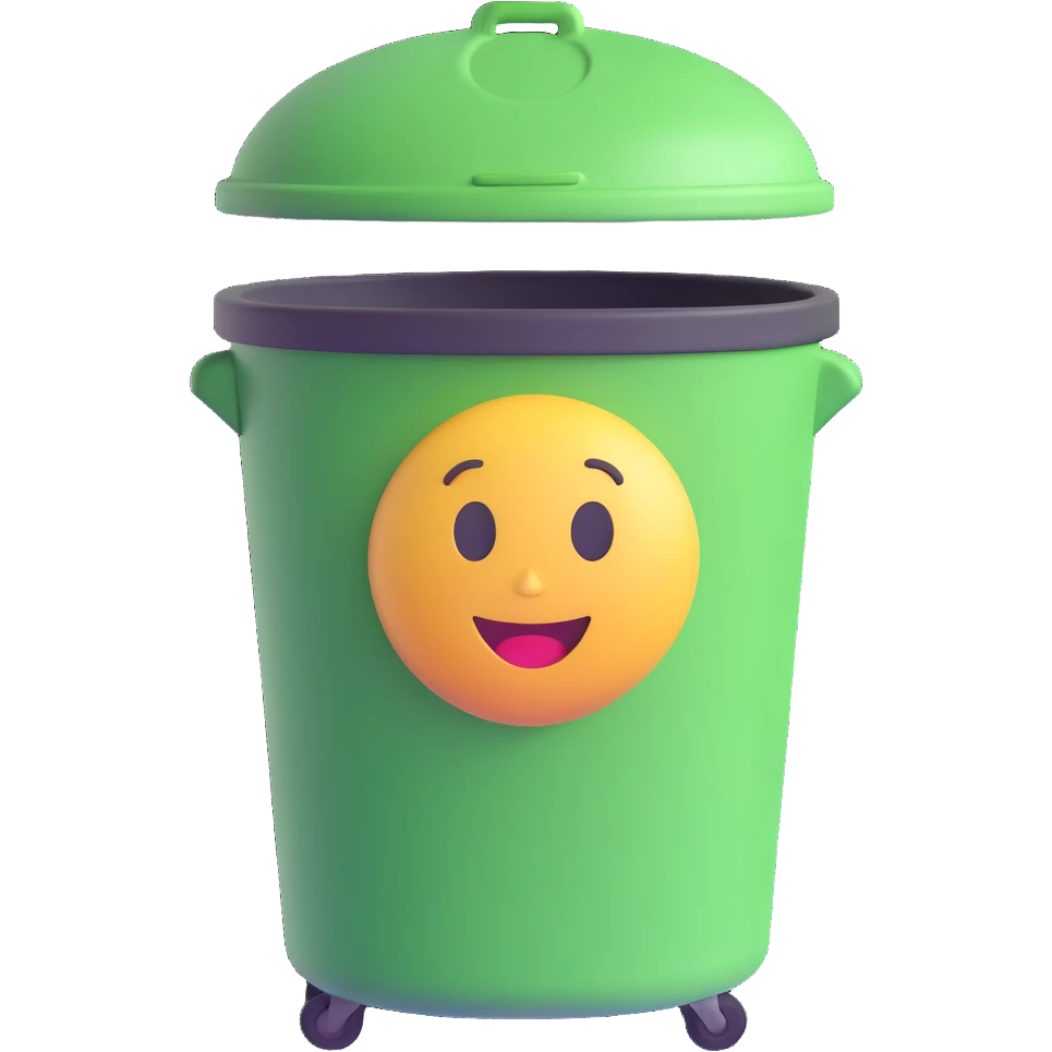 trash can, Microsoft 3D fluent emoji style, simple friendly look, soft shading, similar to Microsoft emoji basket example emoji