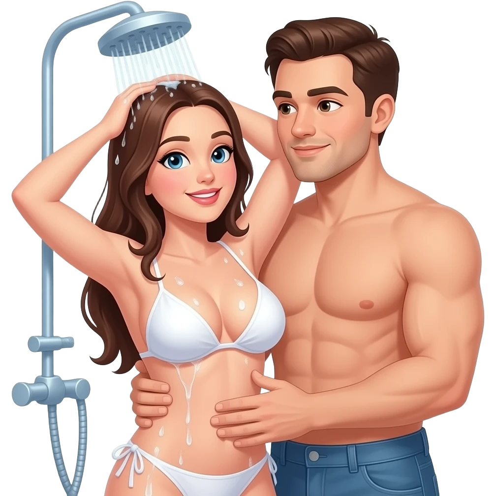 Naked girl with big boobs and thaking a shower  while having sex with naked man emoji