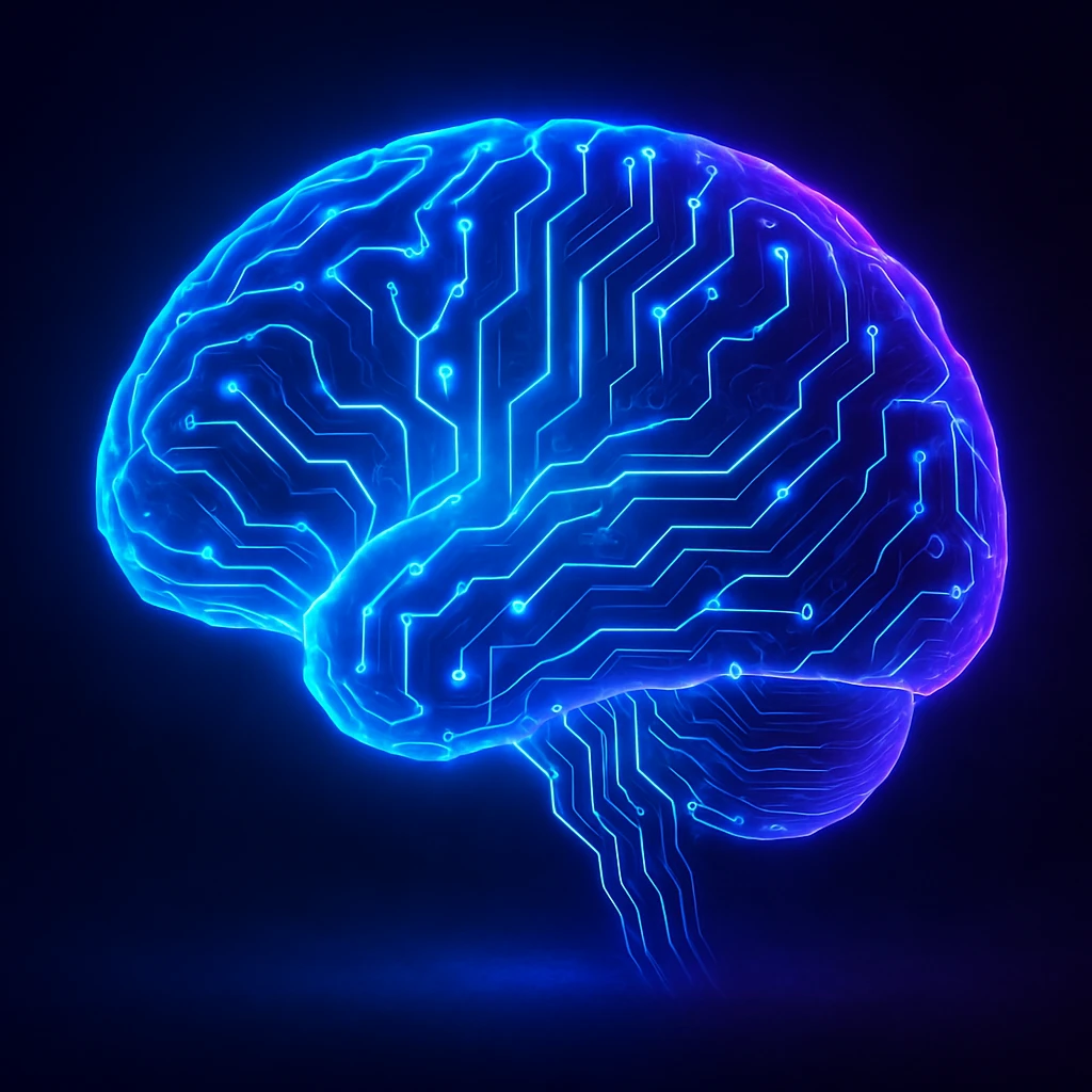 glowing brain with circuits, futuristic style emoji