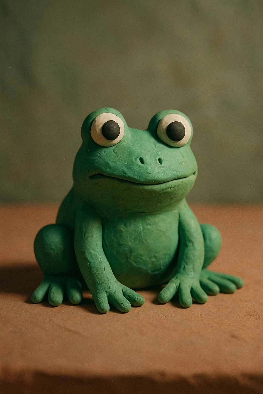 a green frog sitting, claymation style emoji
