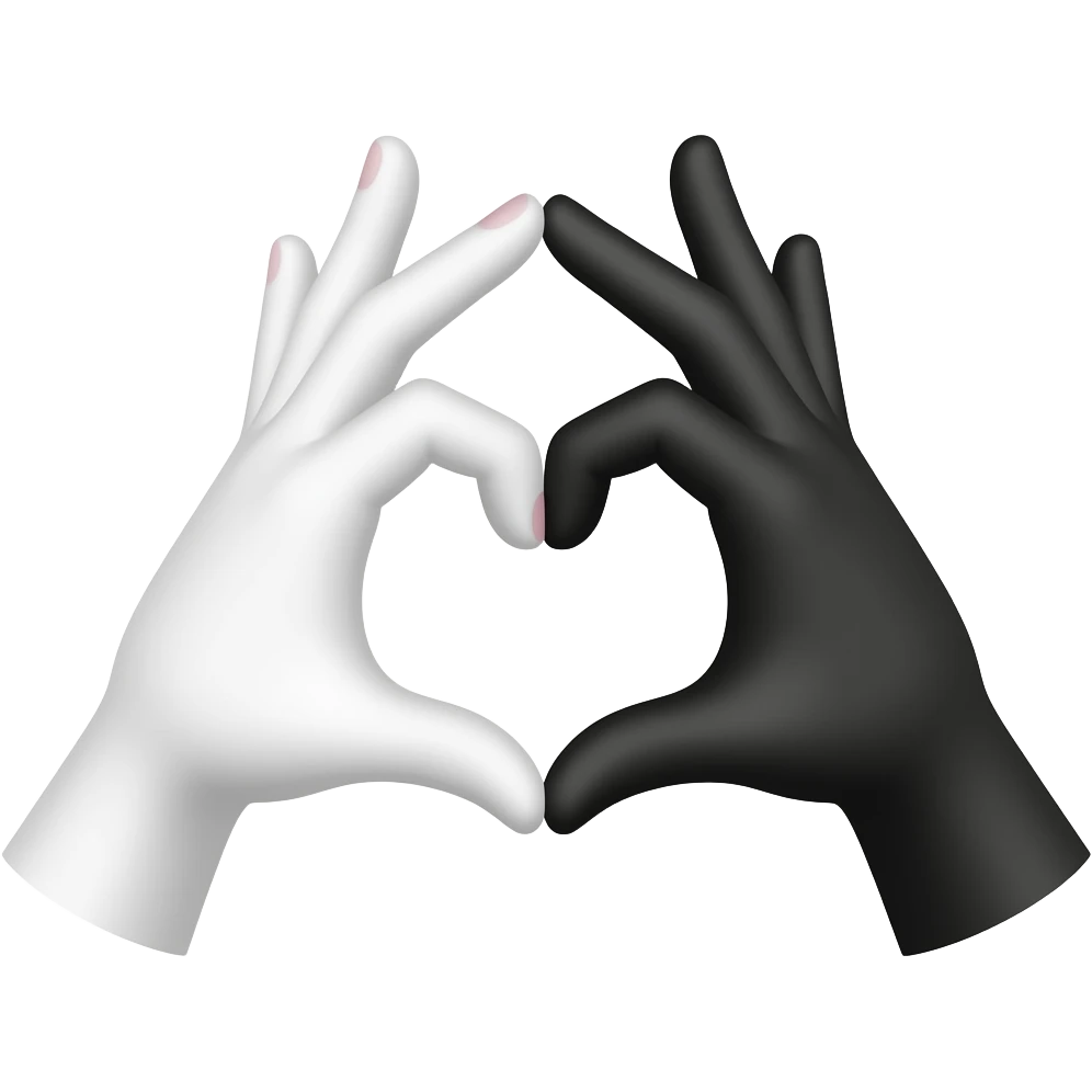 two hands one of them white with pink nails and another one is black they are making a heart sign with their hands emoji