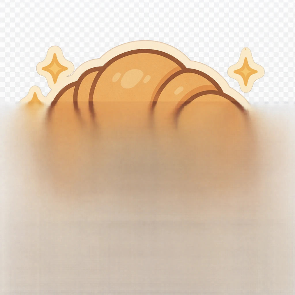chibi sticker-style croissant sandwich with sparkles, cute and exaggerated emoji