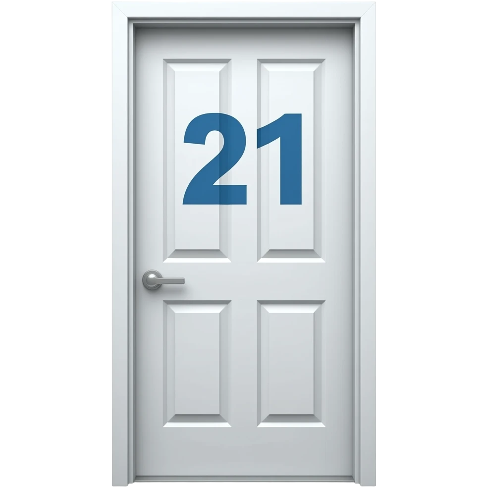 white plastic front door with 21 on it emoji