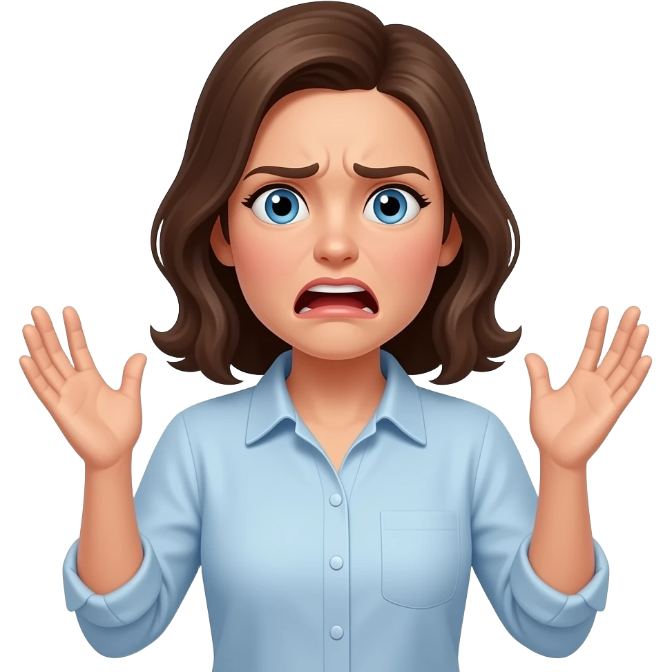 Женщина возмущенна и не понимает, разводит руками, ладони вверх emoji