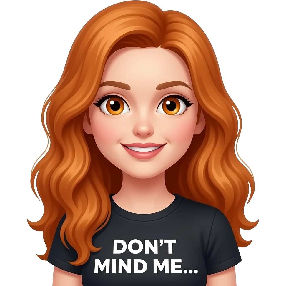 sexy girl with long ginger hair and ginger eyes a top with DON'T MIND ME... written on it emoji