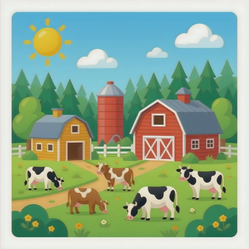 Cartoon farm near a forest background emoji