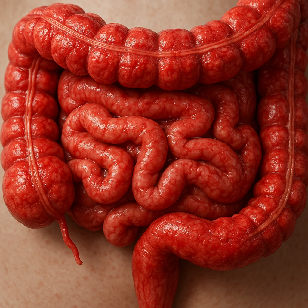 intestino umano anatomico realistico infiammato iperrealistico 4k emoji