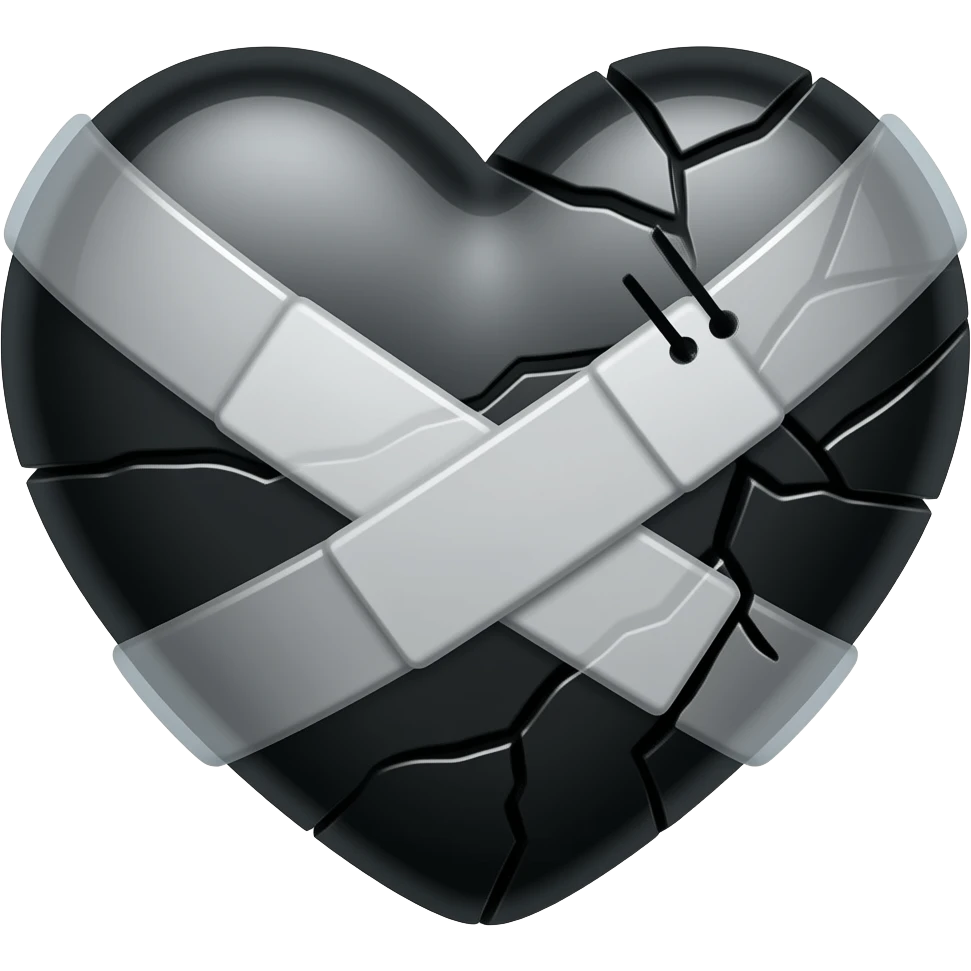 Black cracked mending heart with band aids emoji