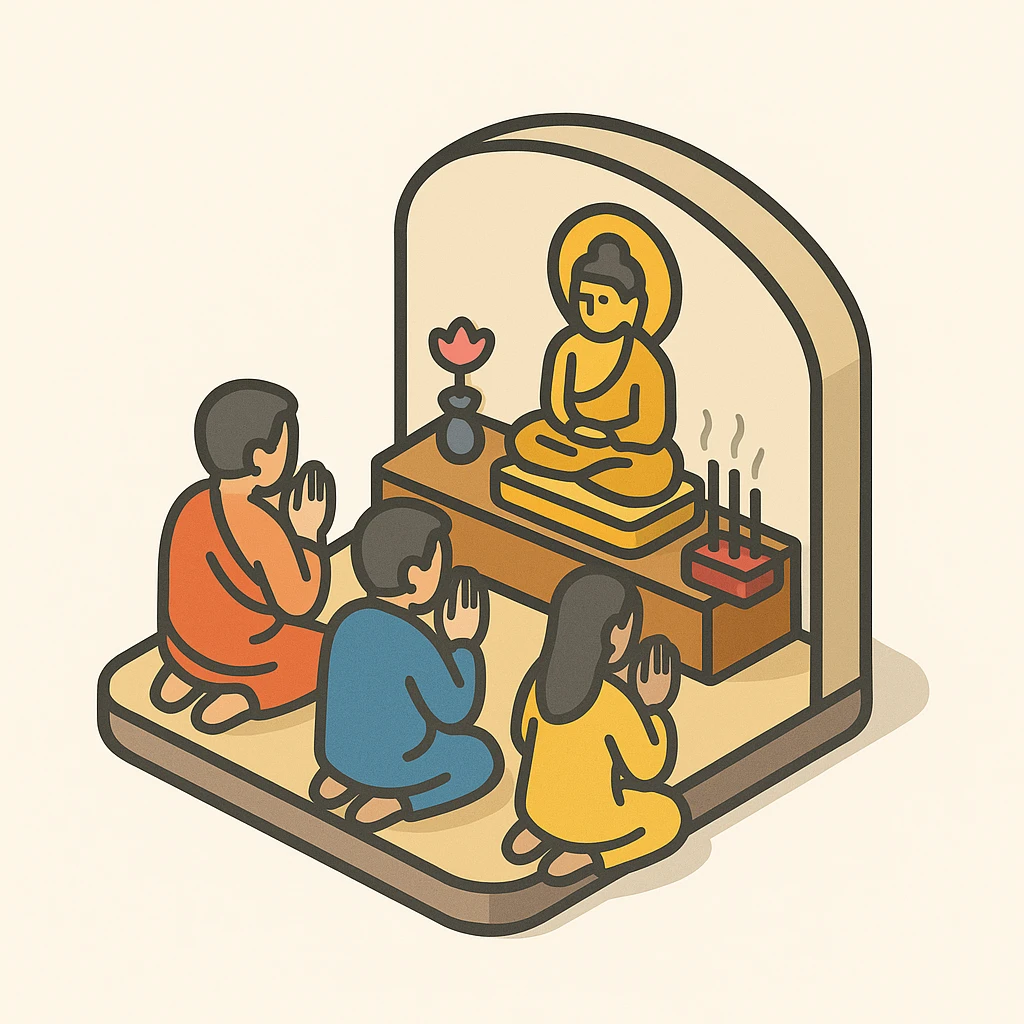 people praying in a Buddhist temple emoji