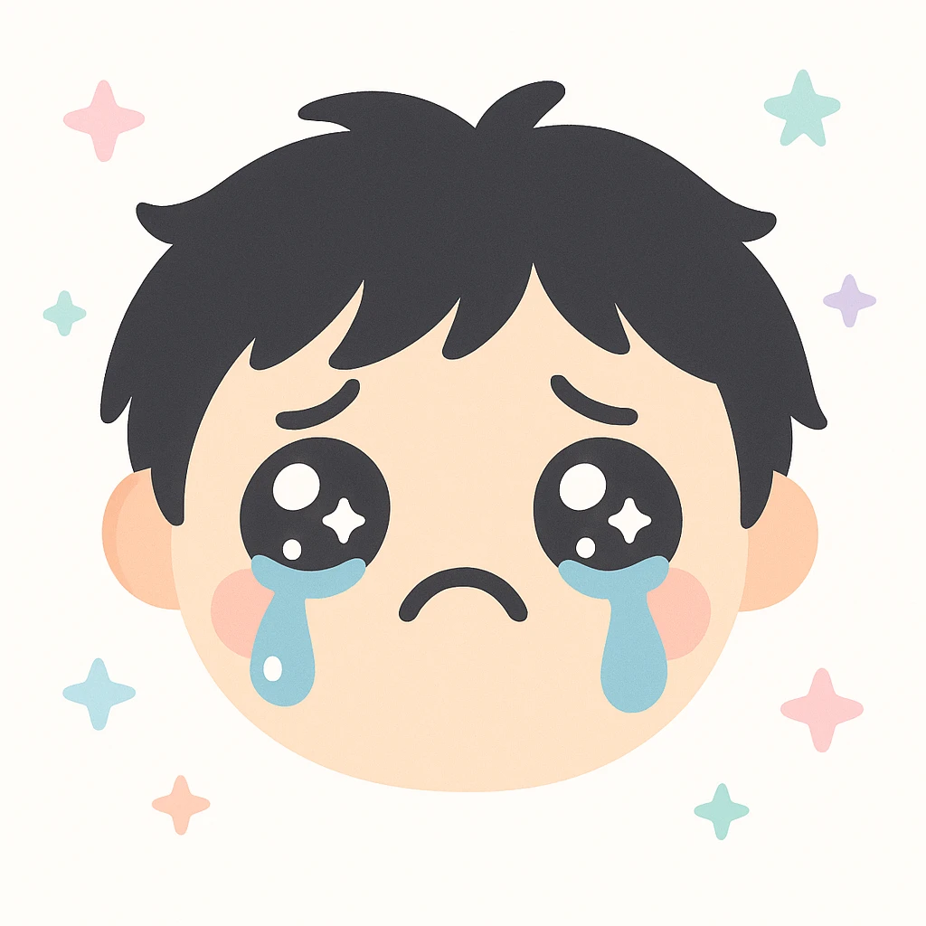 classic sob emoji with messy black hair emoji