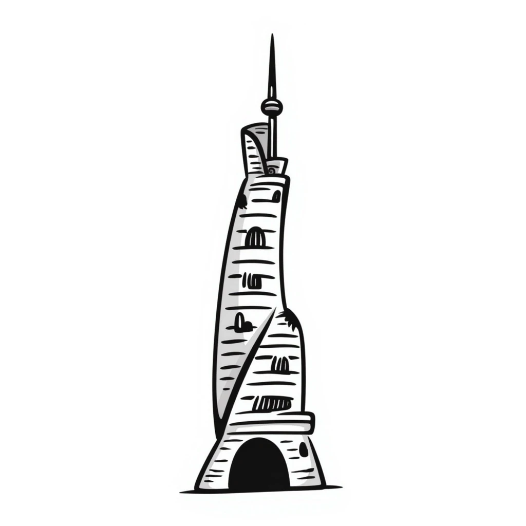Shanghai Tower, hand drawn doodle style, playful lines, black and white emoji