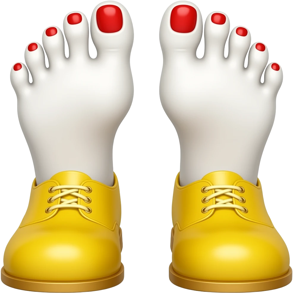 White toes with red toenails stick out of the front of clown shoes emoji