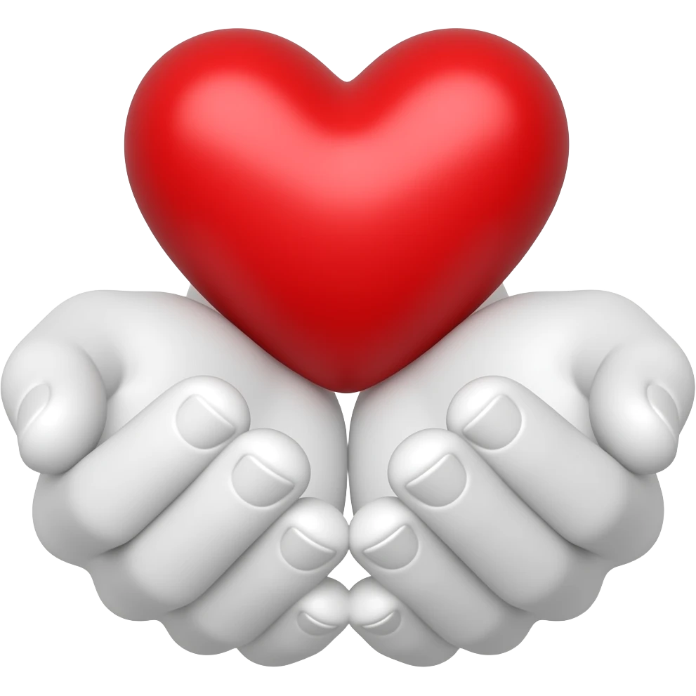 Two white hands, clasped together, with a heart on top emoji