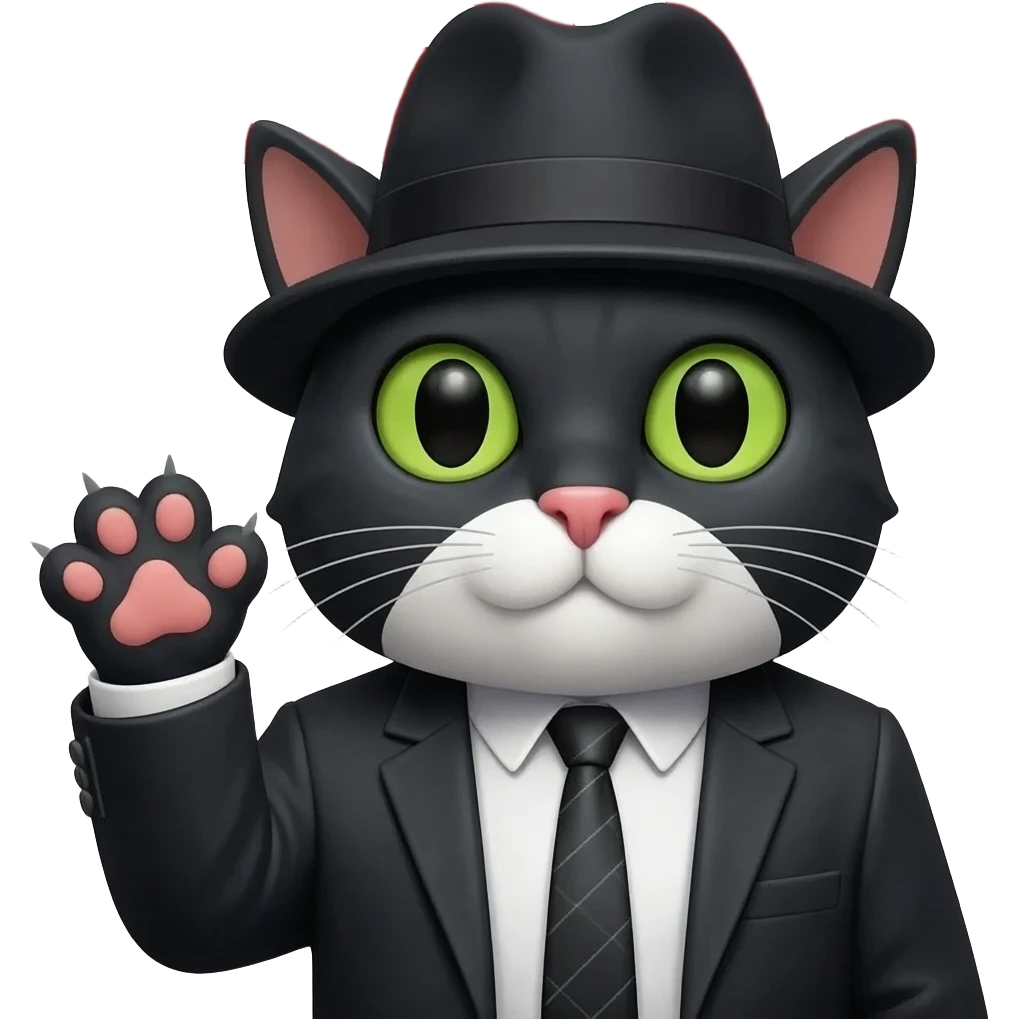 corleone mafia cat, RAID, with text RAID, only face and hand up emoji
