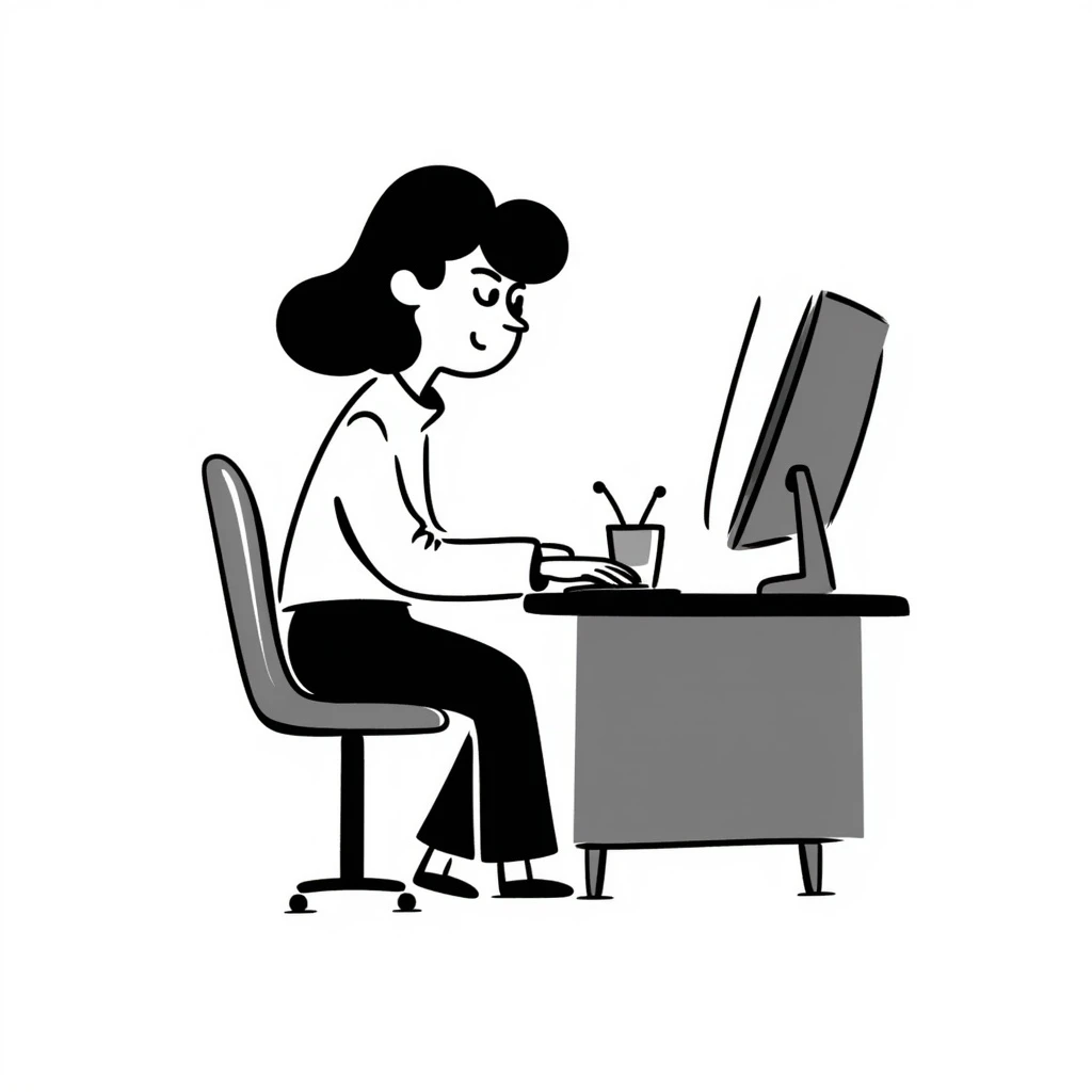 teacher at desk working in front of computer, hand-drawn doodle style emoji