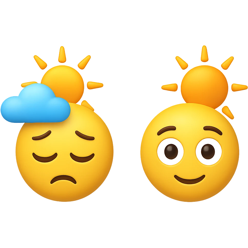 emoji stile iphone 3d che rappresenta la mattina presto come orario accanto ad emoji stile iphone 3d che rappresenta il tardo pomeriggio come orario emoji