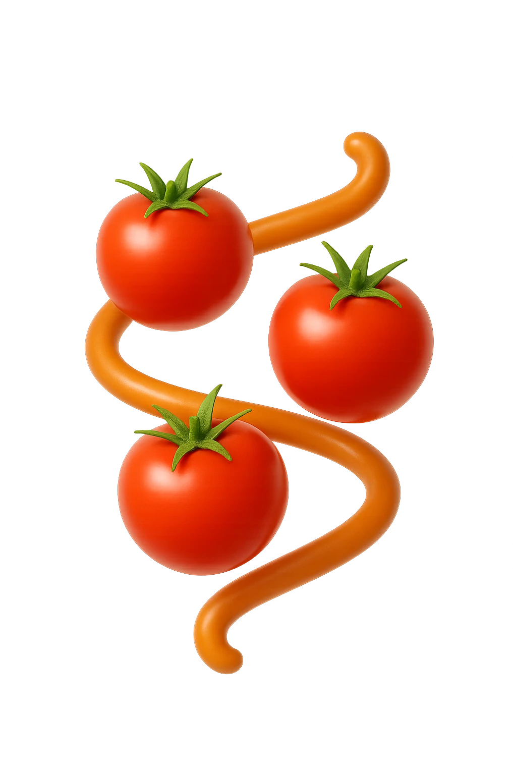 emoji stile iphone di pomodori che fluttuano in aria con colon attorcigliato intorno, iperrealistico 4k, isolato su sfondo bianco emoji