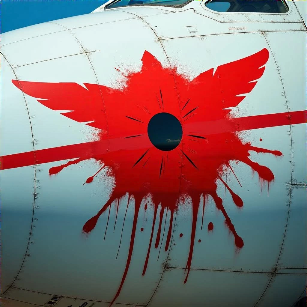 a red flower flight insignia, splashed in red paint across the side of a space jet fuselage emoji