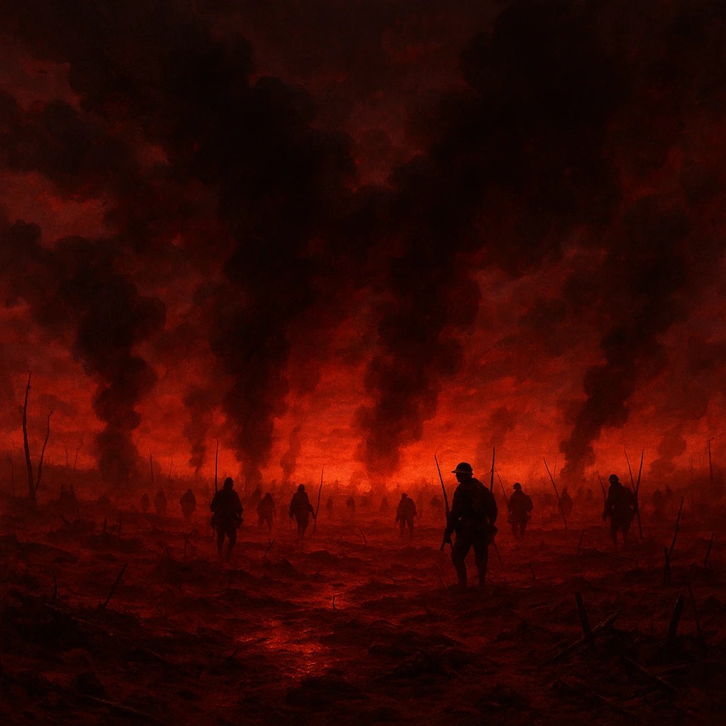 red battlefield, dramatic, wide view, intense atmosphere emoji