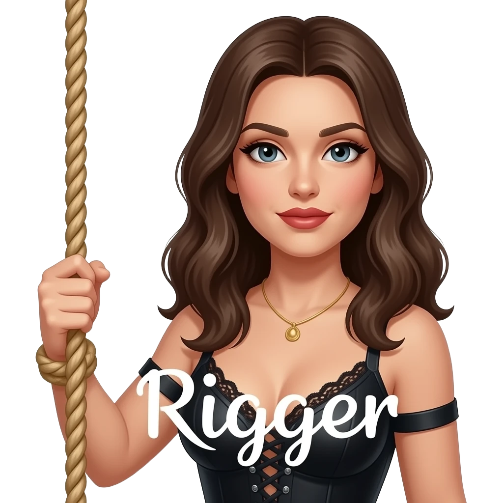 make a naughty sexual and seductive that just says the word "Rigger" show someone holding rope emoji
