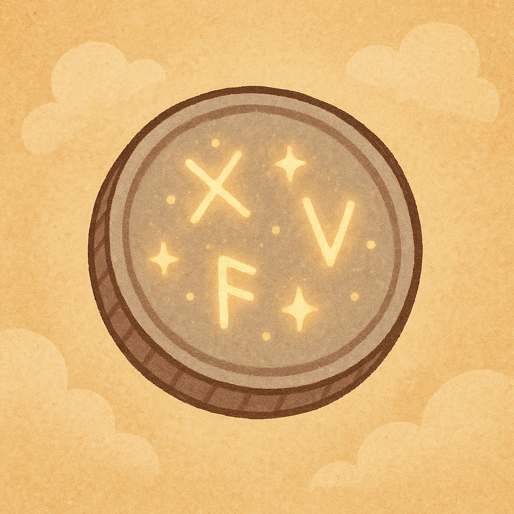 a silver coin floating with glowing magical runes, fantasy illustration style emoji
