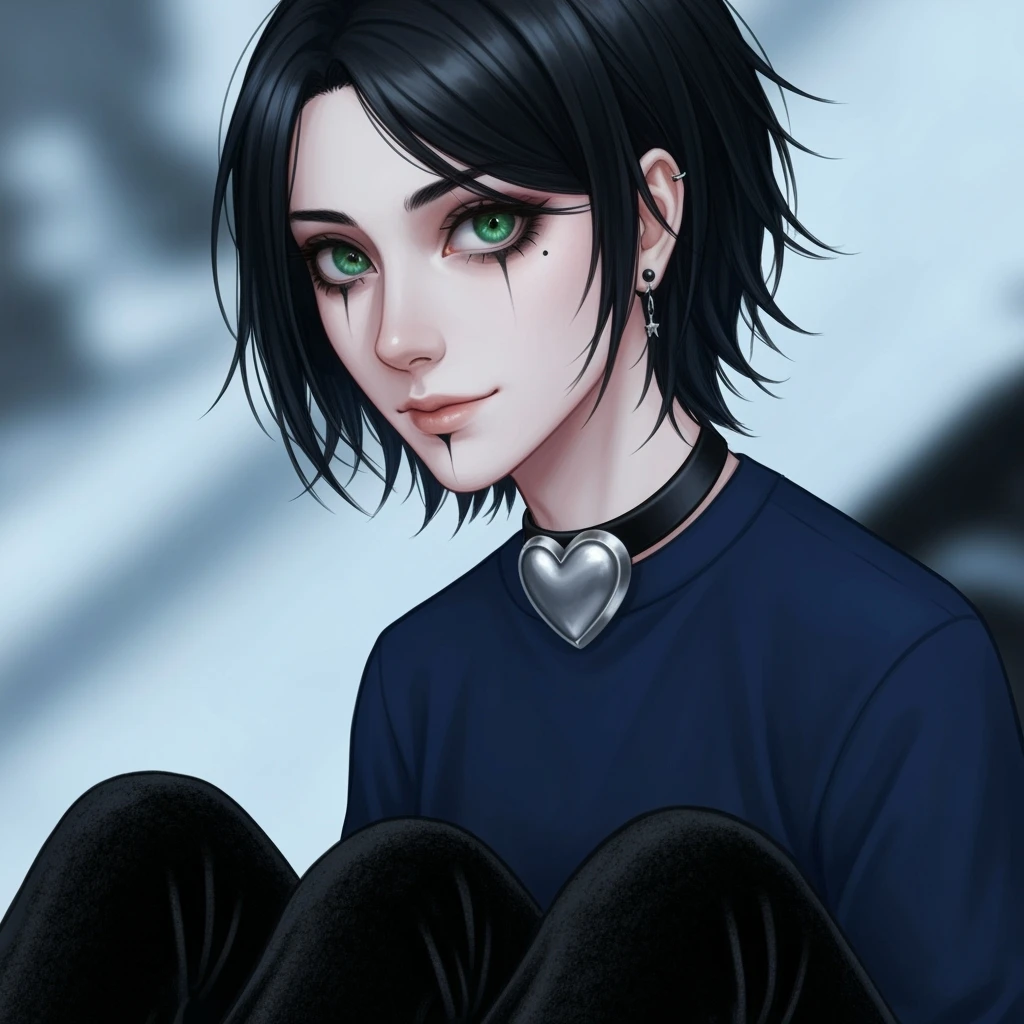 goth profile picture with a heart accent, cute, expressive, minimal, variation 3 emoji