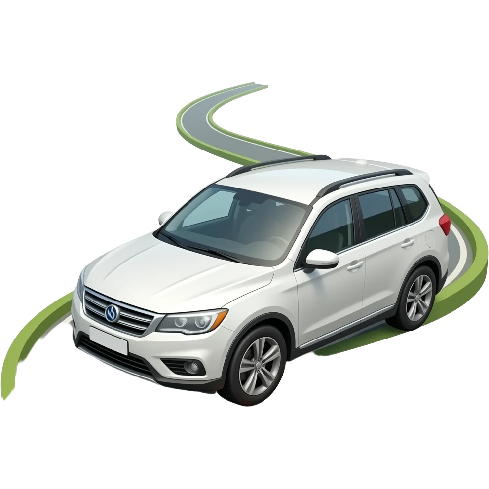 White suv zooming around race track emoji