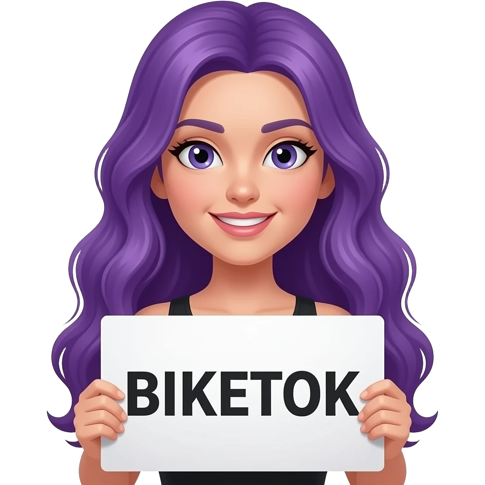 sexy girl with long purple hair holding a BIKETOK sign emoji