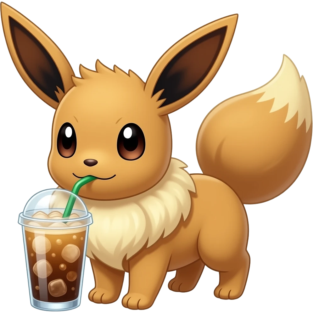 Pokémon Evee drinking an iced latte emoji