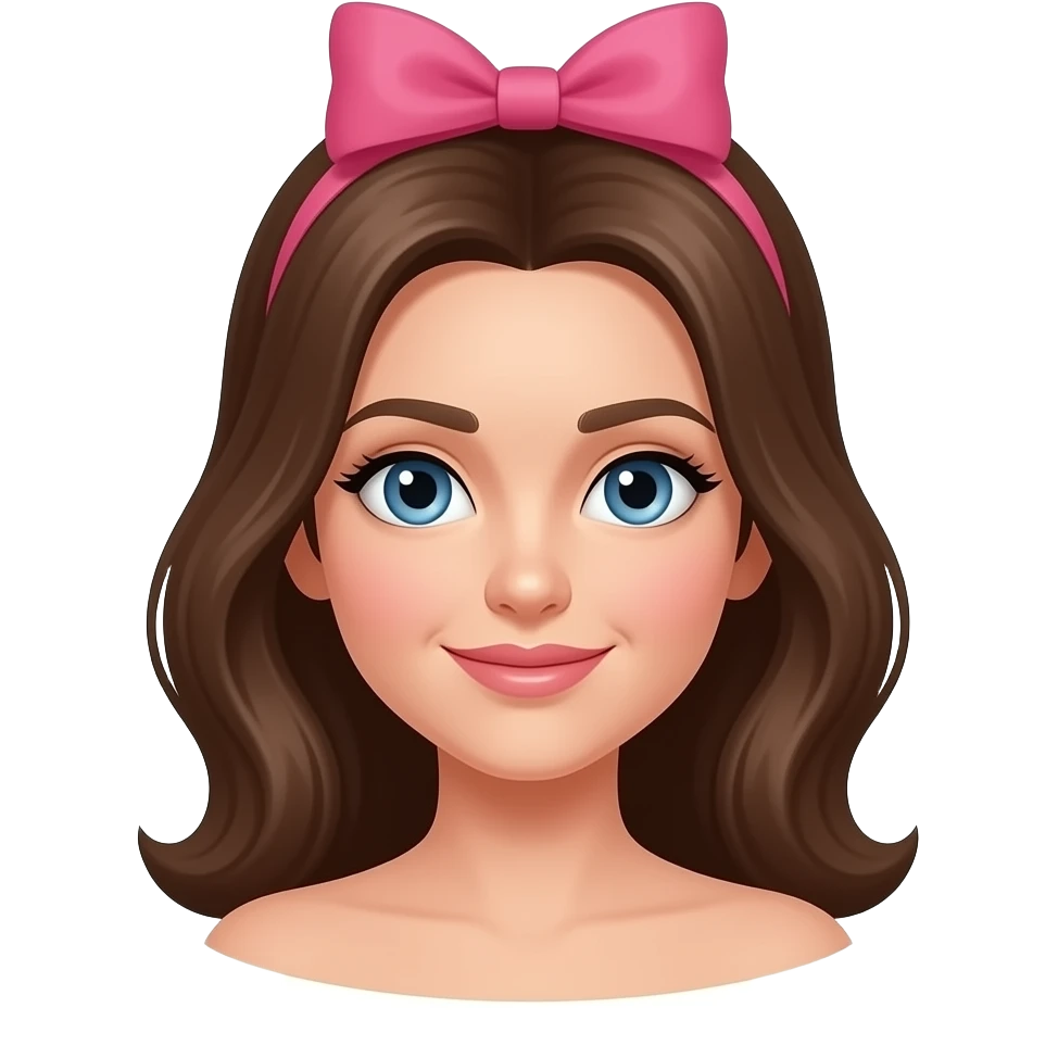 Brown hair blue eyes with pink bow on her head emoji