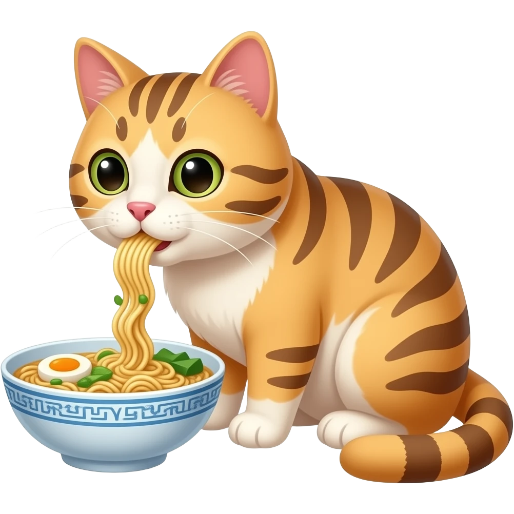 라면을 먹고 있는 고양이 emoji