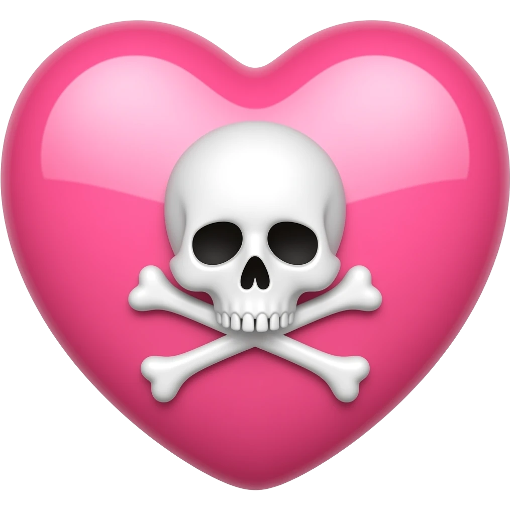 skull and crossbones on pink heart emoji